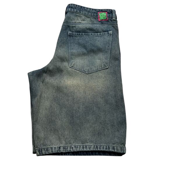 Y2K Empyre Sydney Petrol Wash Loose Fit Denim Shorts Women Sz 12 baggy loose - Picture 2 of 13